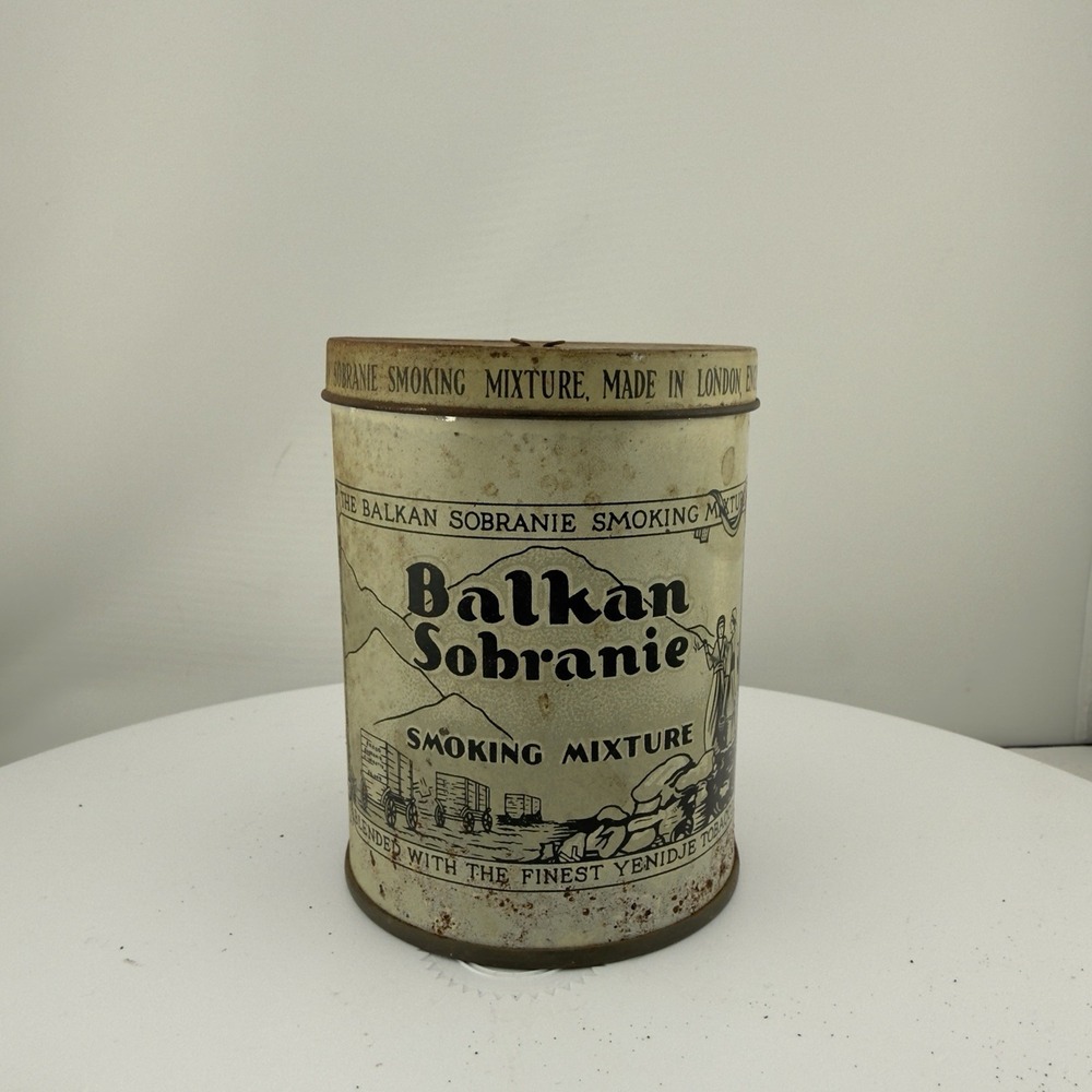 Vintage Balkan Sobraie Smoking Mixture Collectible Empty Tobacco Tin Rustic